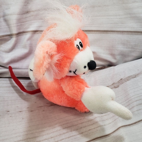 Vintage Neon Orange Mouse Pointing Flipping Bird Plush Stuffed Toy 6 Inch - Picture 3 of 9